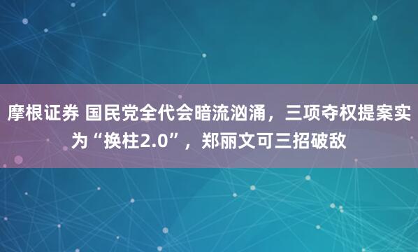 摩根证券 国民党全代会暗流汹涌，三项夺权提案实为“换柱2.0”，郑丽文可三招破敌